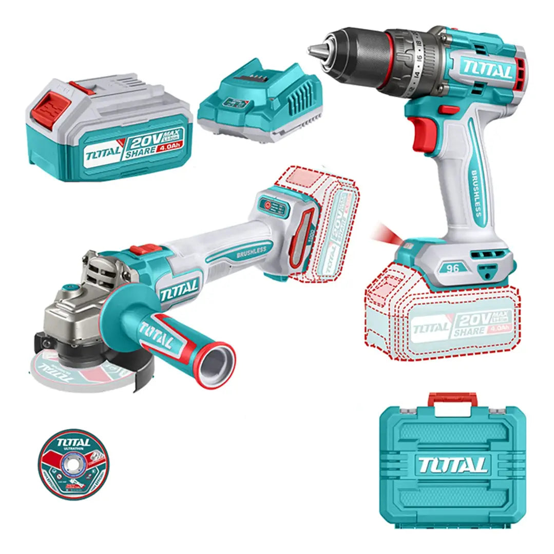 Kit Taladro Atornillador 96 Nm + Esmeril Símil 1000W 20V Total