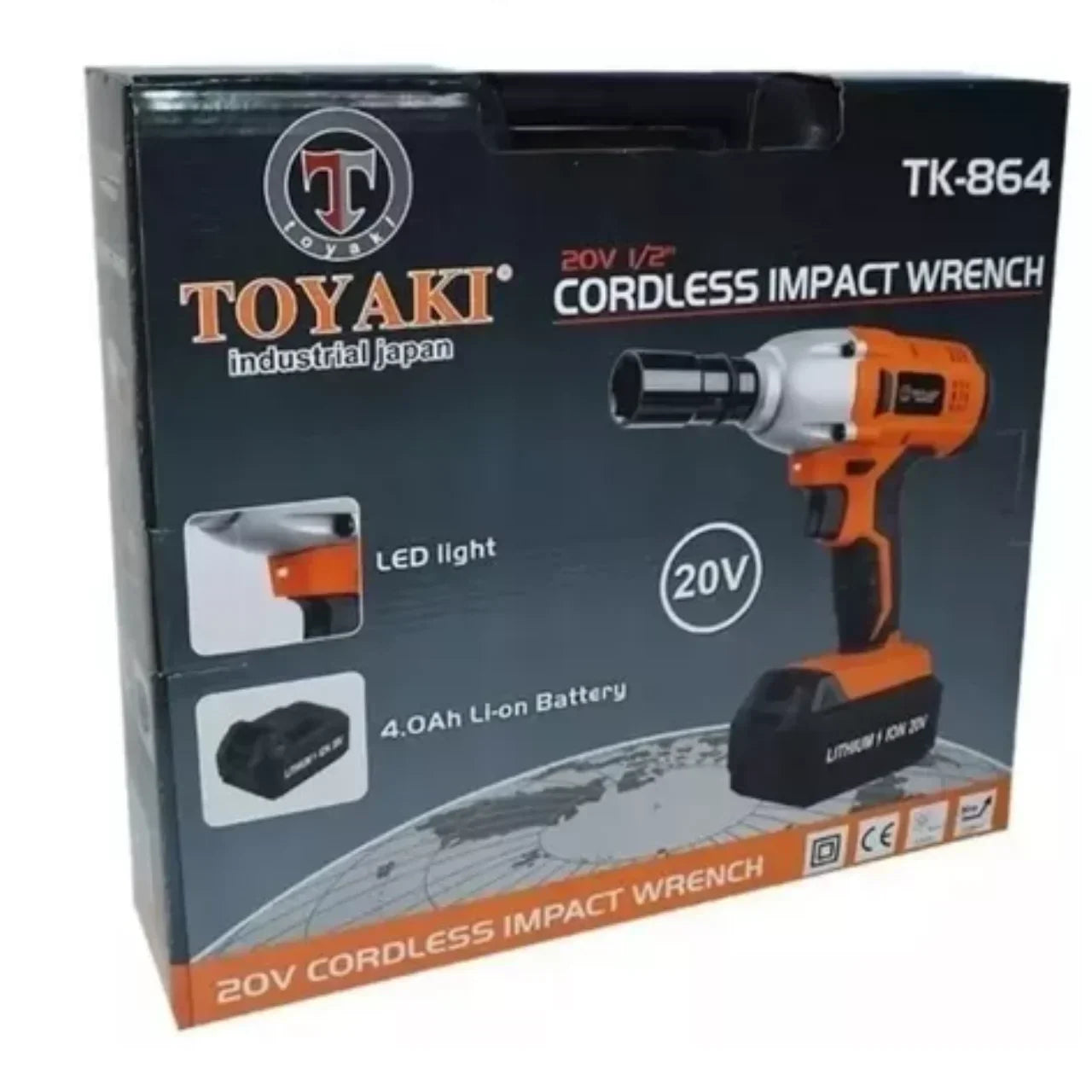 Llave De Impacto Inalámbrica 1/2" 20V + 1 Batería 4.0Ah + 1 Cargador Toyaki