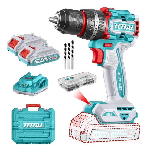 Taladro Atornillador Inalámbrico 13Mm 20V 66Mn + 2 Batería 2.0AH + Cargador Total