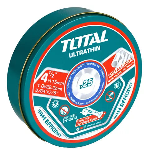 25 Discos De Corte Metal Abrasivo 115Mm X 1.2Mm Ultrafino Total