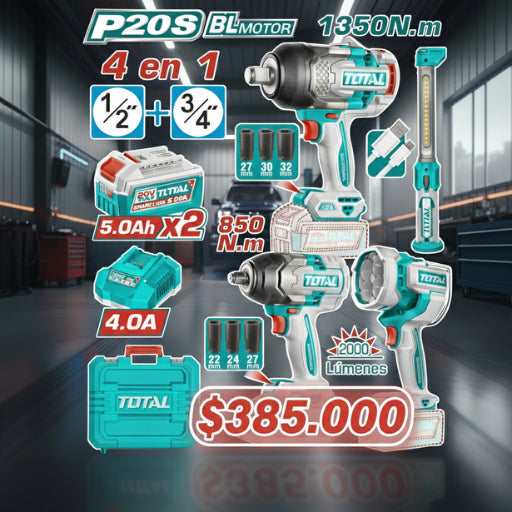 Combo llaves de impacto + Lámparas de Trabajo 4 en 1 Total