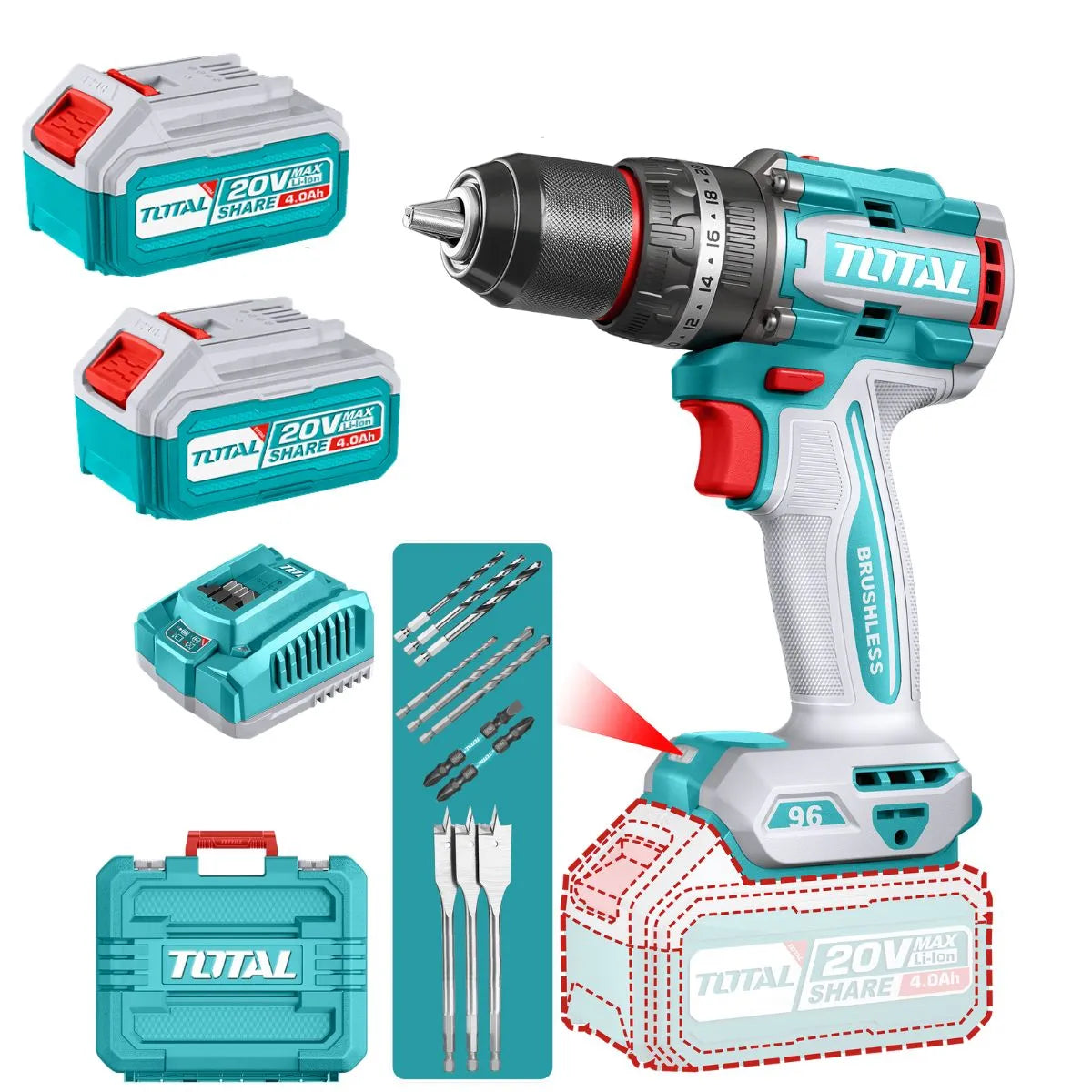 Taladro Atornillador Inalámbrico 13nm 20V 96Mn Total