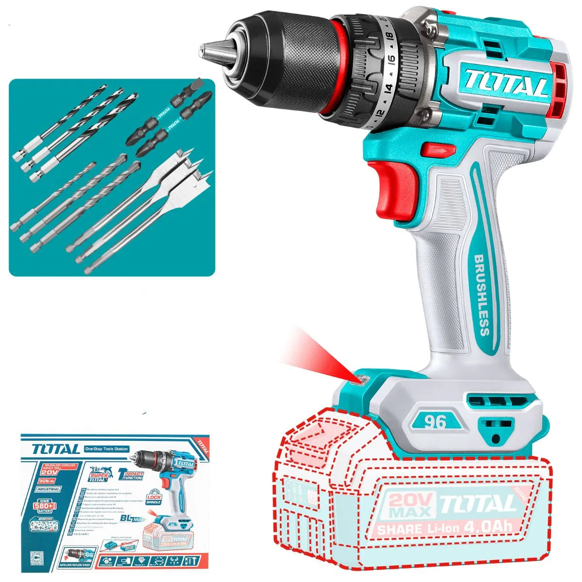 Taladro Atornillador Inalámbrico 13Mm 20V 96nm Sin Batería Sin Cargador Total