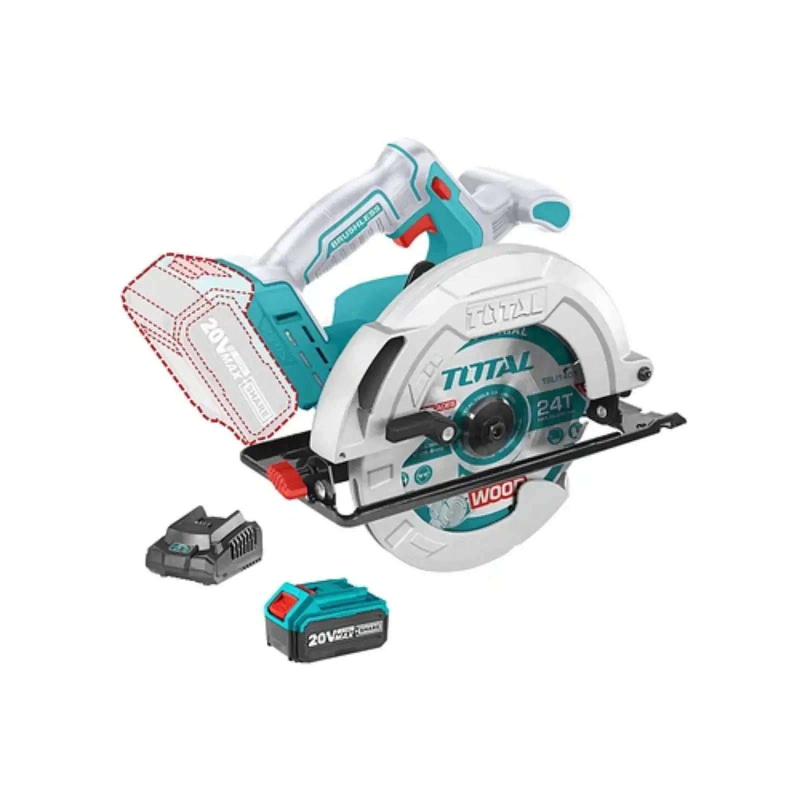 Sierra Circular Inalámbrica 185Mm Litio-Ion 20V + Batería + Cargador Total