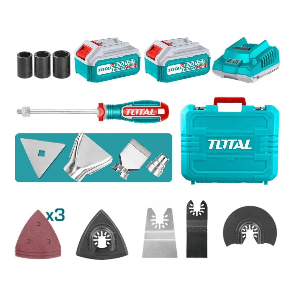 Kit Taladro Percutor + Llave De Impacto + Pistola De Calor + Multifuncional Total