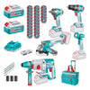 Combo Rotomartillo 2.5J + Esmeril 115 Mm (4-1/2") 1000W + Llave De Impacto 400 Nm + Taladro Atornillador 66 Nm + Lampara + Total