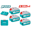 Kit De 4 Baterías 20V 4.0Ah Y Cargador Doble  Total