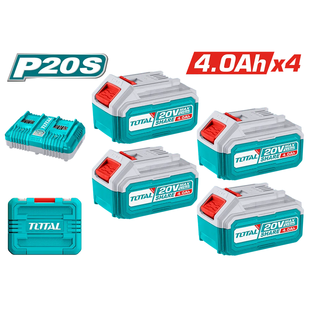 Kit De 4 Baterías 20V 4.0Ah Y Cargador Doble  Total