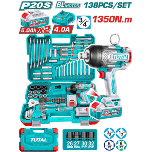 Kit Llave De Impacto 1350 Nm Con 138 Piezas Total