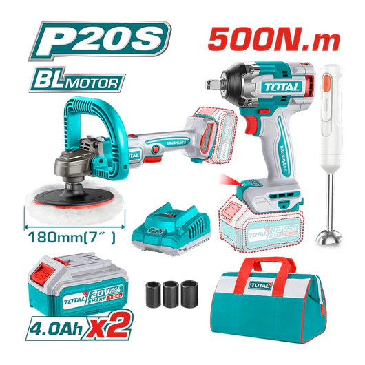 Kit 3 en 1: Llave de Impacto + Pulidora + Batidora de Mano 20V Total