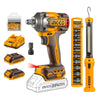Llave De Impacto Brushless 400NM 1/2" 20V + 2 Baterías + 1 Cargador + Dados + Lampara de trabajo Ingco